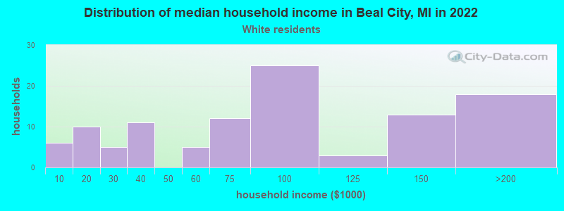 Distribution of median household income in Beal City, MI in 2022