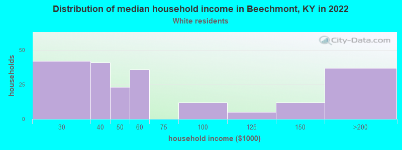 Distribution of median household income in Beechmont, KY in 2022