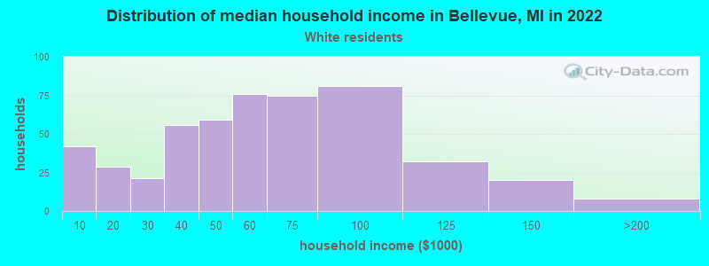 Distribution of median household income in Bellevue, MI in 2022