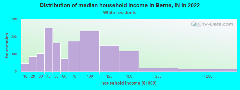 Distribution of median household income in Berne, IN in 2022