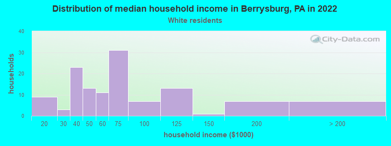 Distribution of median household income in Berrysburg, PA in 2022