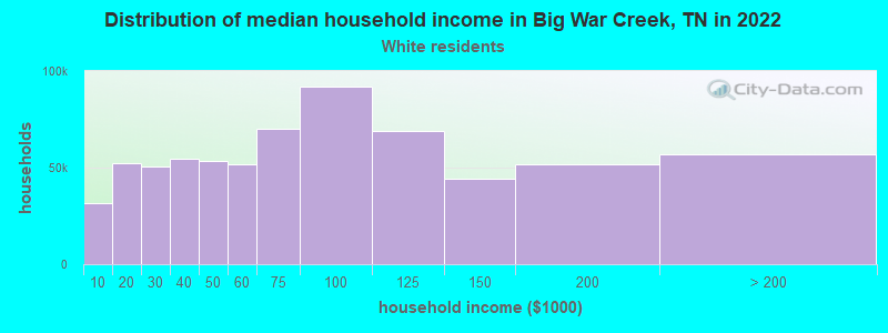 Distribution of median household income in Big War Creek, TN in 2022