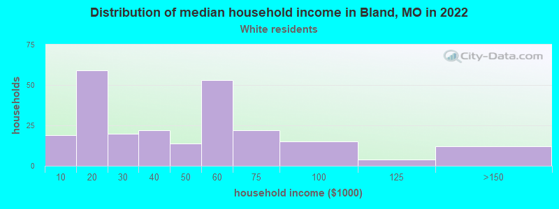 Distribution of median household income in Bland, MO in 2022