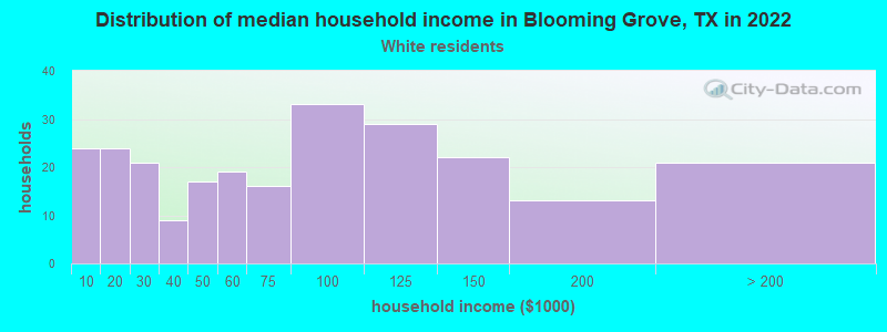Distribution of median household income in Blooming Grove, TX in 2022