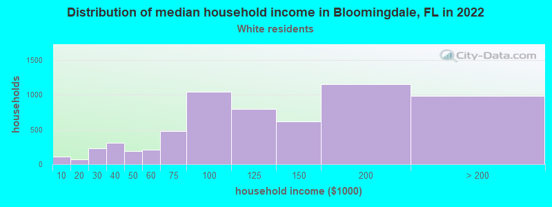 Distribution of median household income in Bloomingdale, FL in 2022