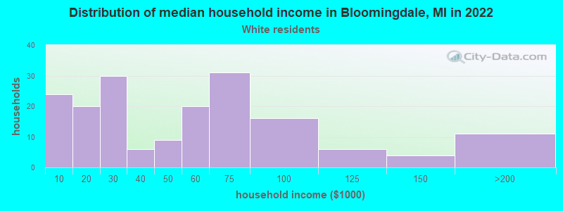 Distribution of median household income in Bloomingdale, MI in 2022