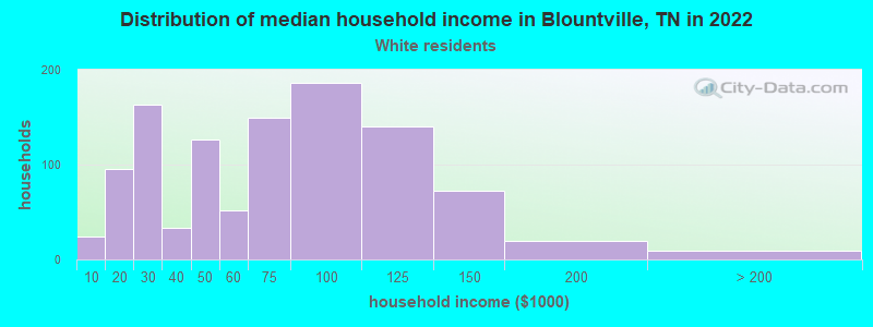 Distribution of median household income in Blountville, TN in 2022