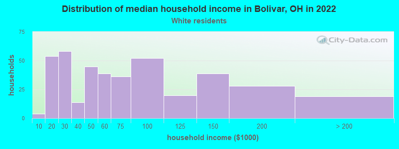 Distribution of median household income in Bolivar, OH in 2022