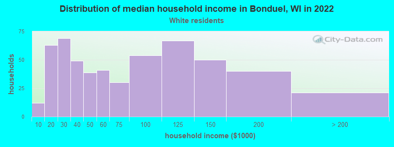 Distribution of median household income in Bonduel, WI in 2022