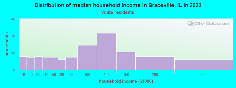 Distribution of median household income in Braceville, IL in 2022