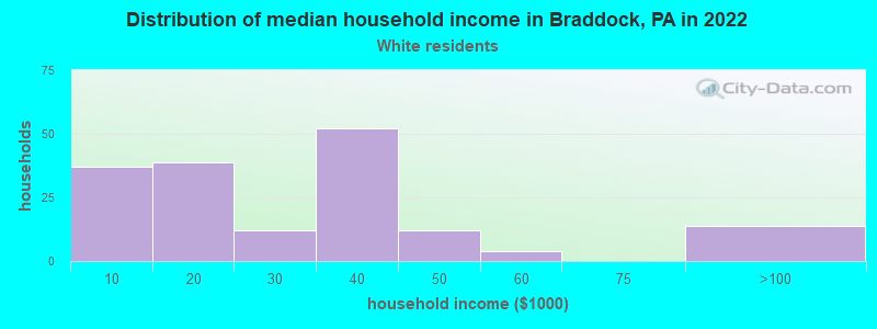 Distribution of median household income in Braddock, PA in 2022