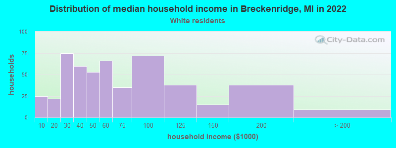 Distribution of median household income in Breckenridge, MI in 2022