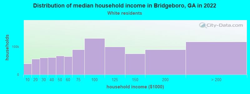 Distribution of median household income in Bridgeboro, GA in 2022