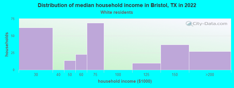 Distribution of median household income in Bristol, TX in 2022