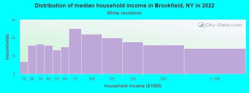 Distribution of median household income in Brookfield, NY in 2022