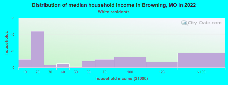 Distribution of median household income in Browning, MO in 2022