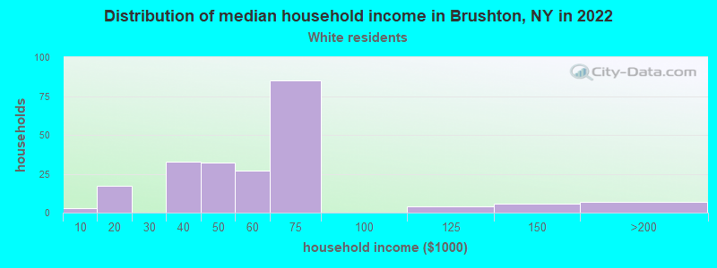 Distribution of median household income in Brushton, NY in 2022