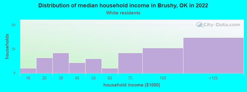 Distribution of median household income in Brushy, OK in 2022