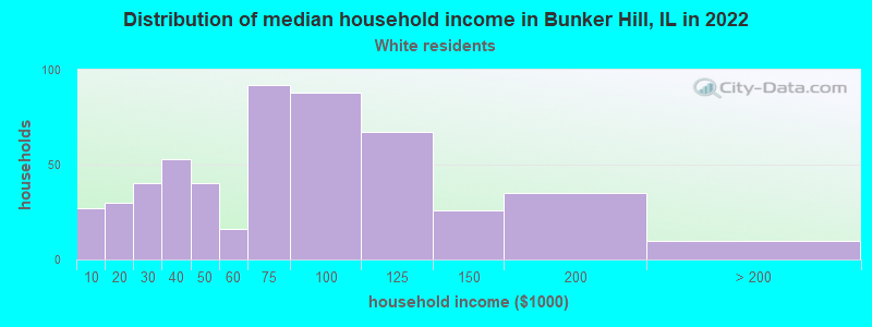 Distribution of median household income in Bunker Hill, IL in 2022