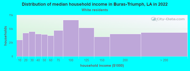 Distribution of median household income in Buras-Triumph, LA in 2022