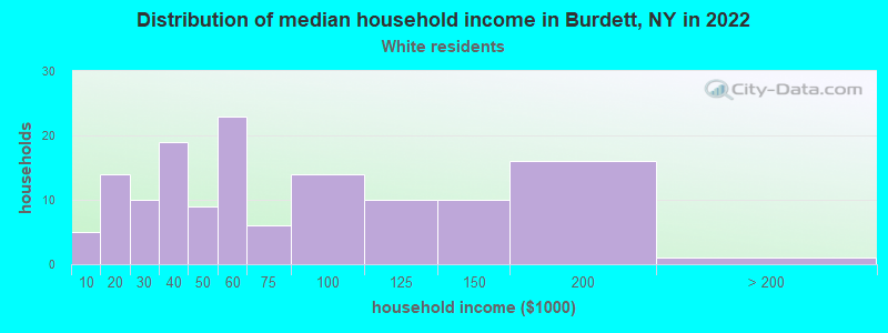 Distribution of median household income in Burdett, NY in 2022