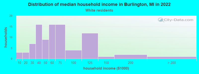 Distribution of median household income in Burlington, MI in 2022