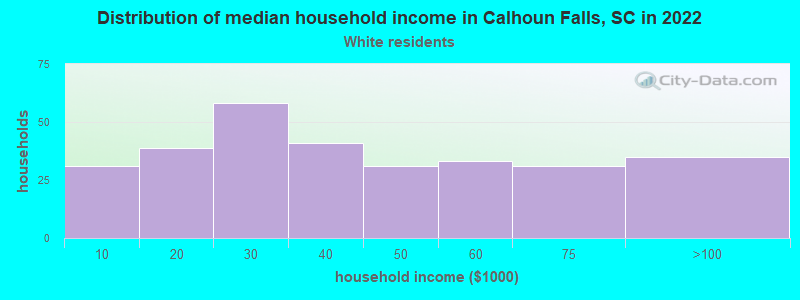 Distribution of median household income in Calhoun Falls, SC in 2022