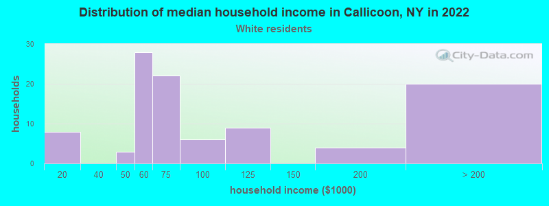 Distribution of median household income in Callicoon, NY in 2022