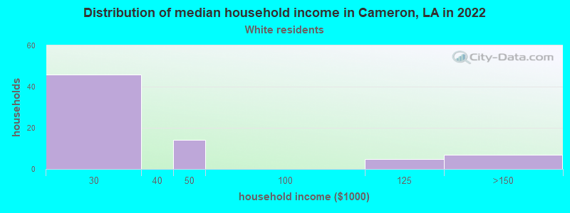 Distribution of median household income in Cameron, LA in 2022