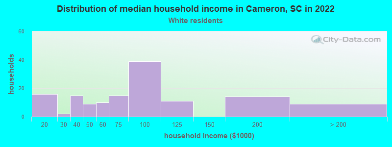 Distribution of median household income in Cameron, SC in 2022