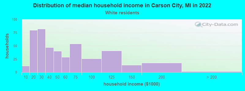 Distribution of median household income in Carson City, MI in 2022