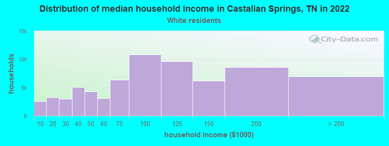 Distribution of median household income in Castalian Springs, TN in 2022