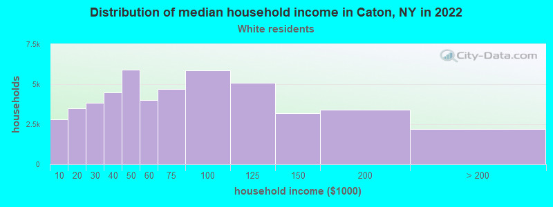 Distribution of median household income in Caton, NY in 2022