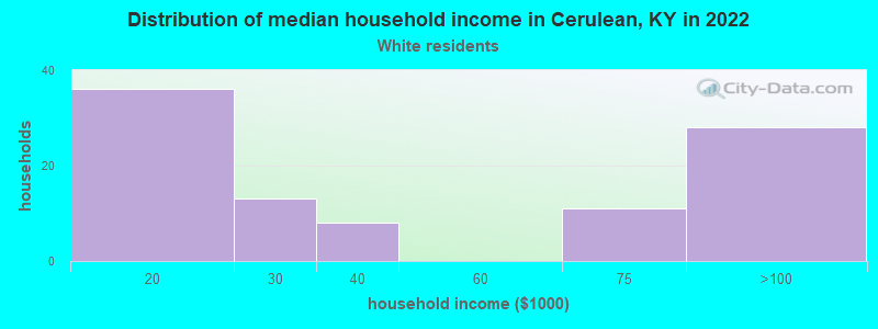 Distribution of median household income in Cerulean, KY in 2022