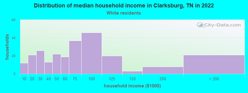 Distribution of median household income in Clarksburg, TN in 2022