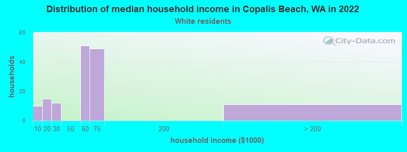 Distribution of median household income in Copalis Beach, WA in 2022