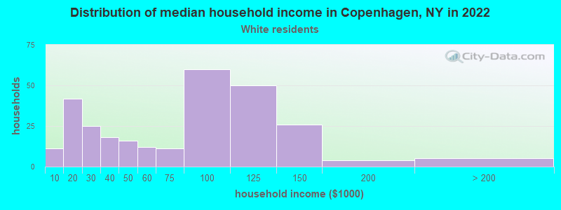 Distribution of median household income in Copenhagen, NY in 2022