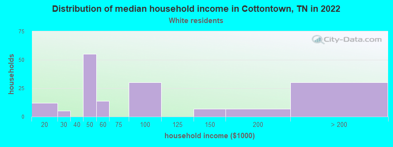 Distribution of median household income in Cottontown, TN in 2022