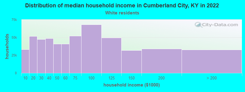 Distribution of median household income in Cumberland City, KY in 2022
