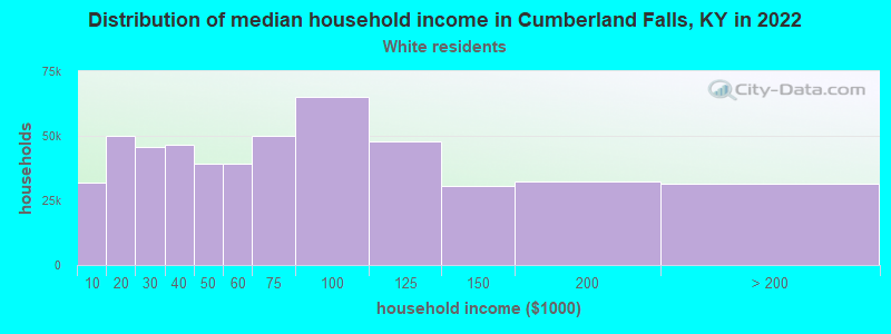 Distribution of median household income in Cumberland Falls, KY in 2022