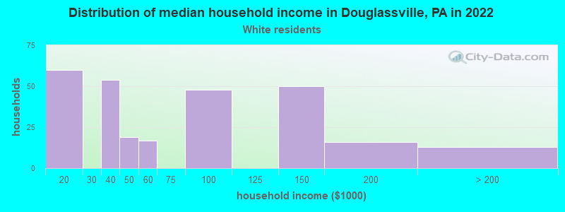 Distribution of median household income in Douglassville, PA in 2022