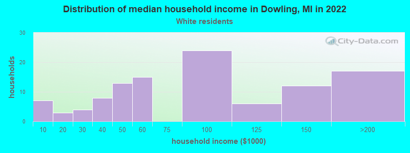Distribution of median household income in Dowling, MI in 2022