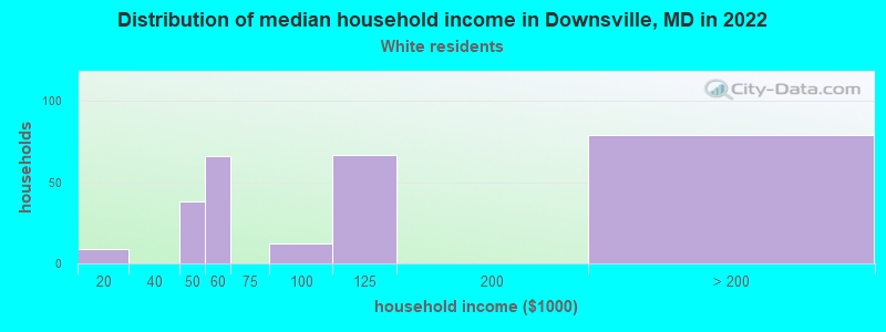 Distribution of median household income in Downsville, MD in 2022