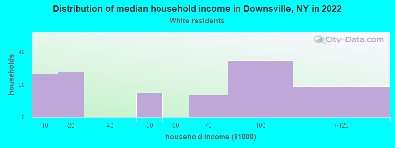 Distribution of median household income in Downsville, NY in 2022