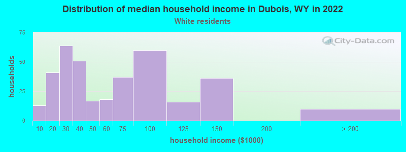 Distribution of median household income in Dubois, WY in 2022