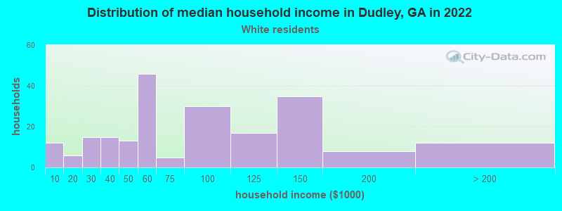 Distribution of median household income in Dudley, GA in 2022