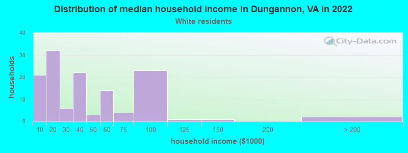 Distribution of median household income in Dungannon, VA in 2022