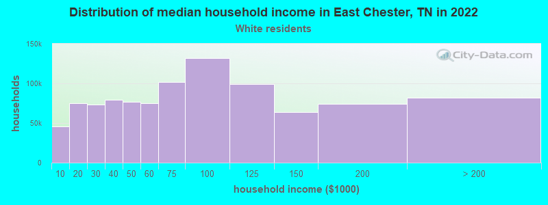 Distribution of median household income in East Chester, TN in 2022