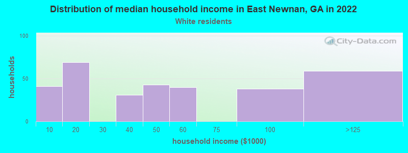 Distribution of median household income in East Newnan, GA in 2022