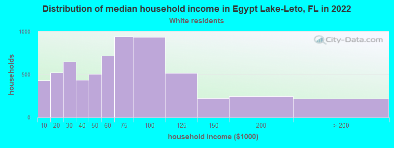 Distribution of median household income in Egypt Lake-Leto, FL in 2022
